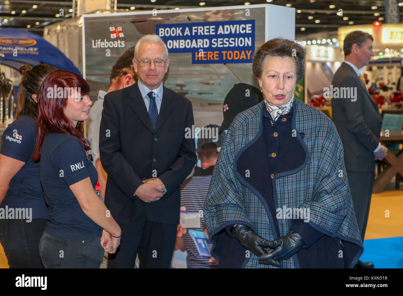 Londra, Regno Unito. Il 10 gennaio, 2018.Sua Altezza Reale la Principessa Anna frequenta il primo giorno del London Boat Show a Londra Excel. Foto Stock
