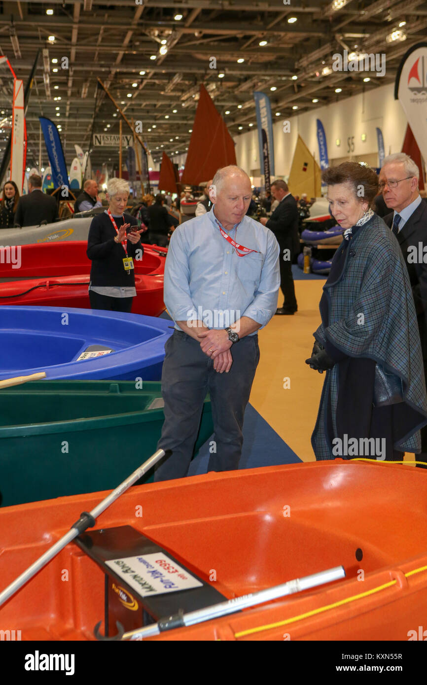 Londra, Regno Unito. Il 10 gennaio, 2018.Sua Altezza Reale la Principessa Anna frequenta il primo giorno del London Boat Show a Londra Excel. Foto Stock