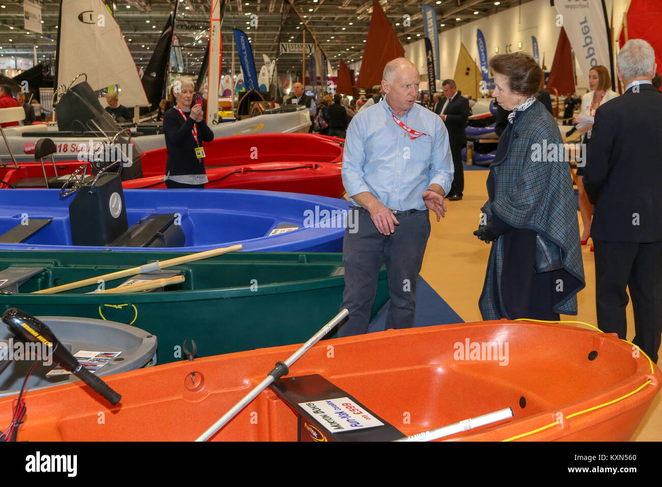 Londra, Regno Unito. Il 10 gennaio, 2018.Sua Altezza Reale la Principessa Anna frequenta il primo giorno del London Boat Show a Londra Excel. Foto Stock