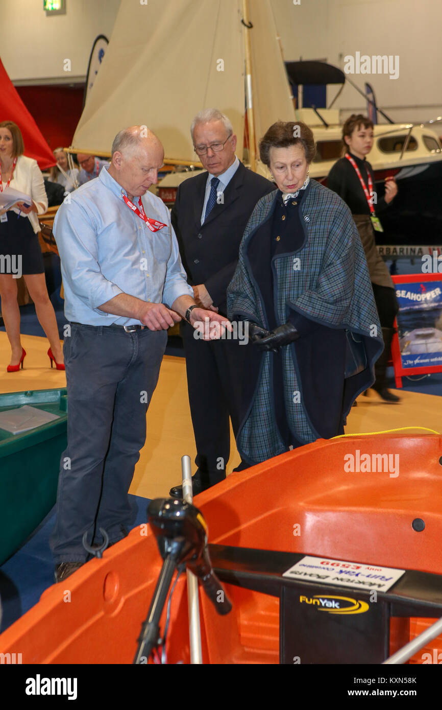 Londra, Regno Unito. Il 10 gennaio, 2018.Sua Altezza Reale la Principessa Anna frequenta il primo giorno del London Boat Show a Londra Excel. Foto Stock