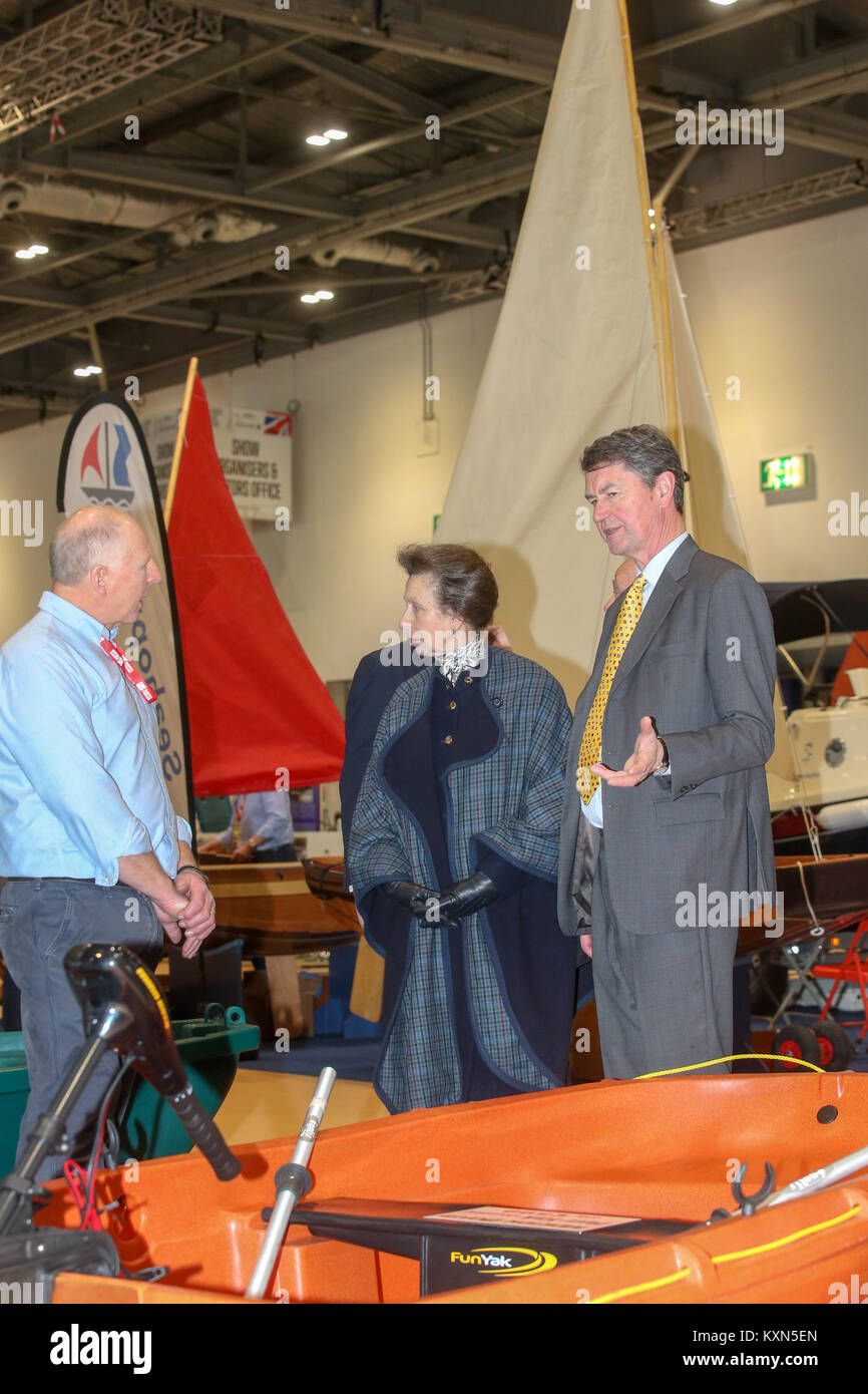 Londra, Regno Unito. Il 10 gennaio, 2018.Sua Altezza Reale la Principessa Anna frequenta il primo giorno del London Boat Show a Londra Excel. Foto Stock