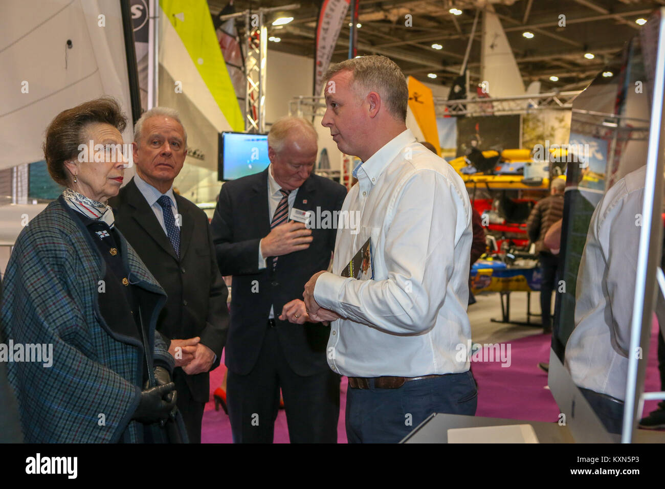 Londra, Regno Unito. Il 10 gennaio, 2018.Sua Altezza Reale la Principessa Anna frequenta il primo giorno del London Boat Show a Londra Excel. Foto Stock