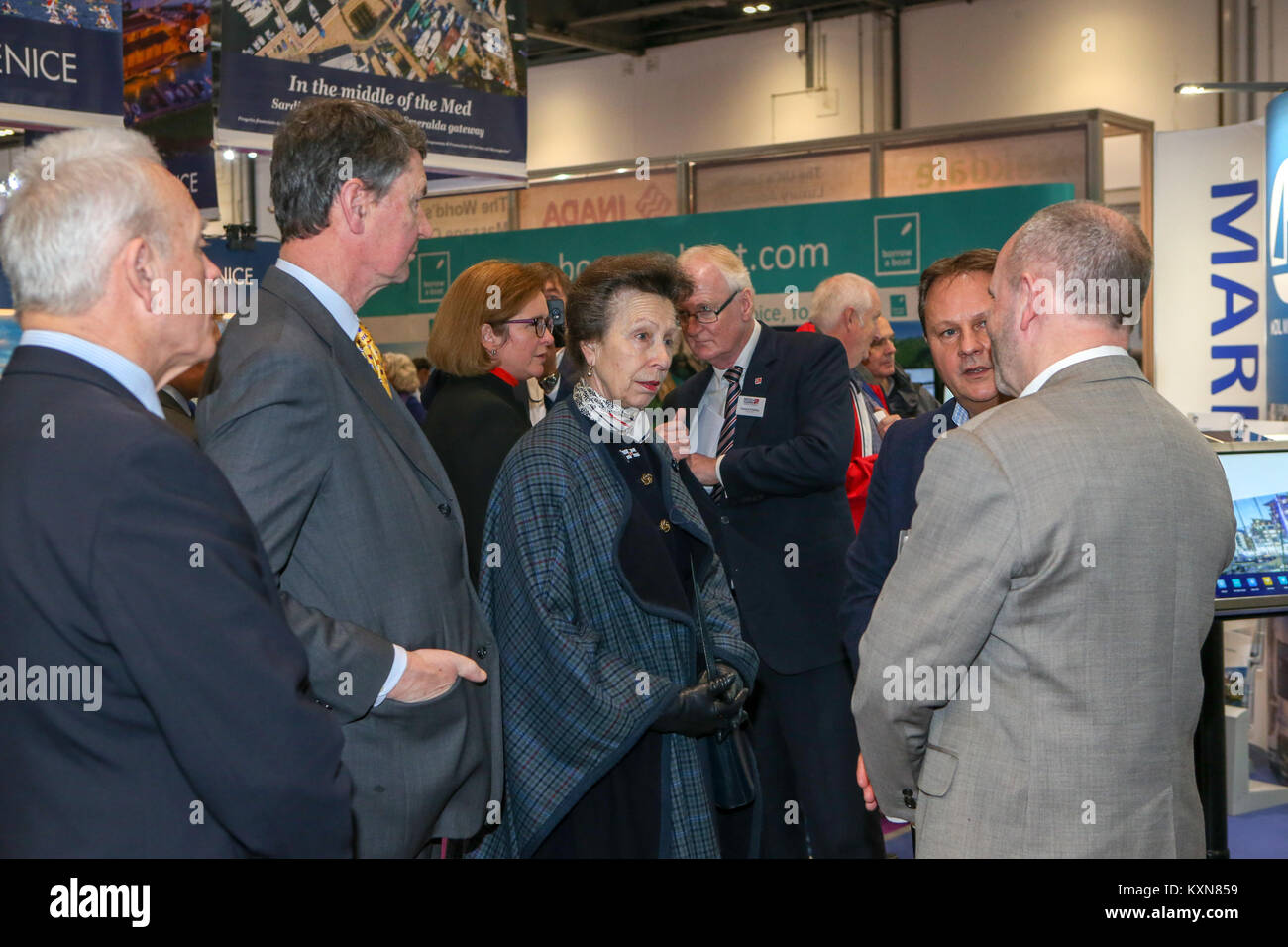 Londra, Regno Unito. Il 10 gennaio, 2018.Sua Altezza Reale la Principessa Anna frequenta il primo giorno del London Boat Show a Londra Excel. Foto Stock