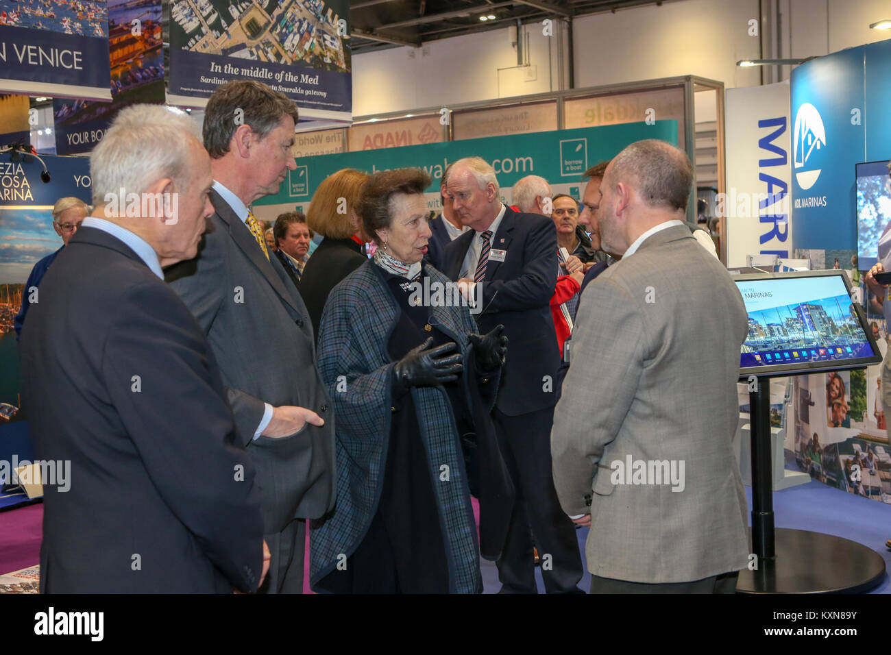 Londra, Regno Unito. Il 10 gennaio, 2018.Sua Altezza Reale la Principessa Anna frequenta il primo giorno del London Boat Show a Londra Excel. Foto Stock