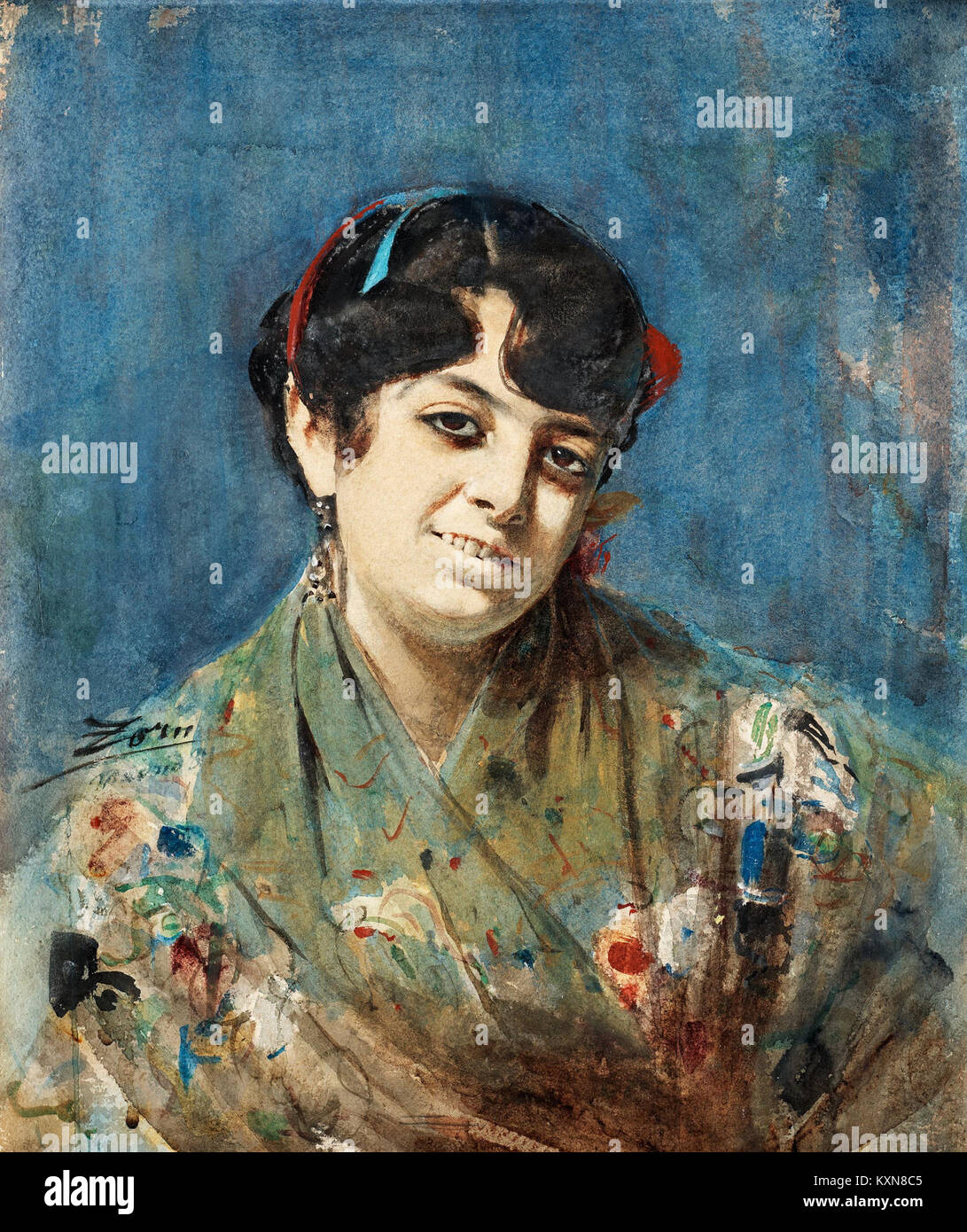 Dipinto "Spanjorska från Madrid II" di Anders Zorn, 1884, raffigurante una donna spagnola, che mostra lo stile del ritratto di Zorn e l'uso del colore e della luce. Foto Stock