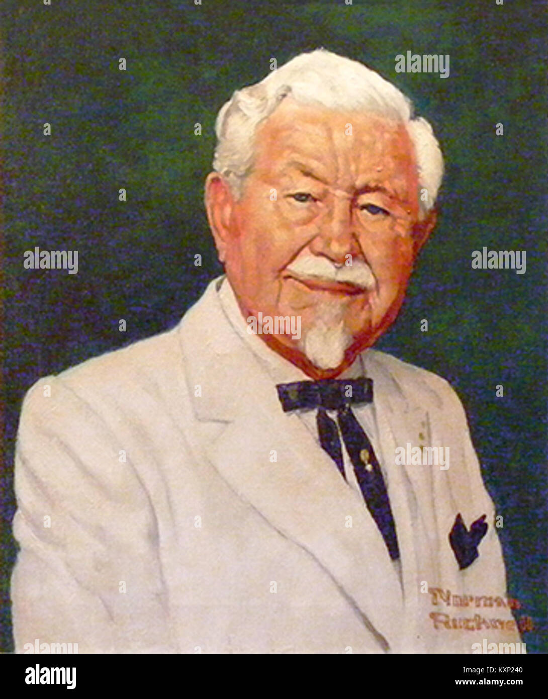 Un ritratto del colonnello Harland Sanders, fondatore della KFC, commissionato da Winston L. Shelton, raffigura l'immagine iconica di Sanders e rappresenta il suo contributo all'industria alimentare e all'eredità del marchio. Foto Stock