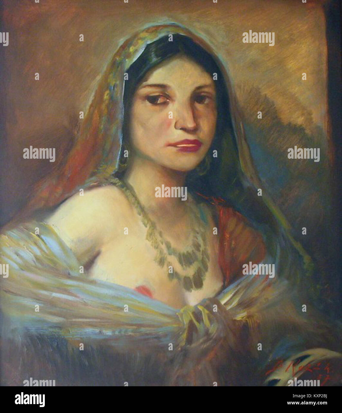 Il ritratto di Bohuslav Kozák raffigura una giovane donna, evidenziando il suo stile pittorico, l'uso del colore e la rappresentazione espressiva della giovinezza e dell'emozione. Foto Stock