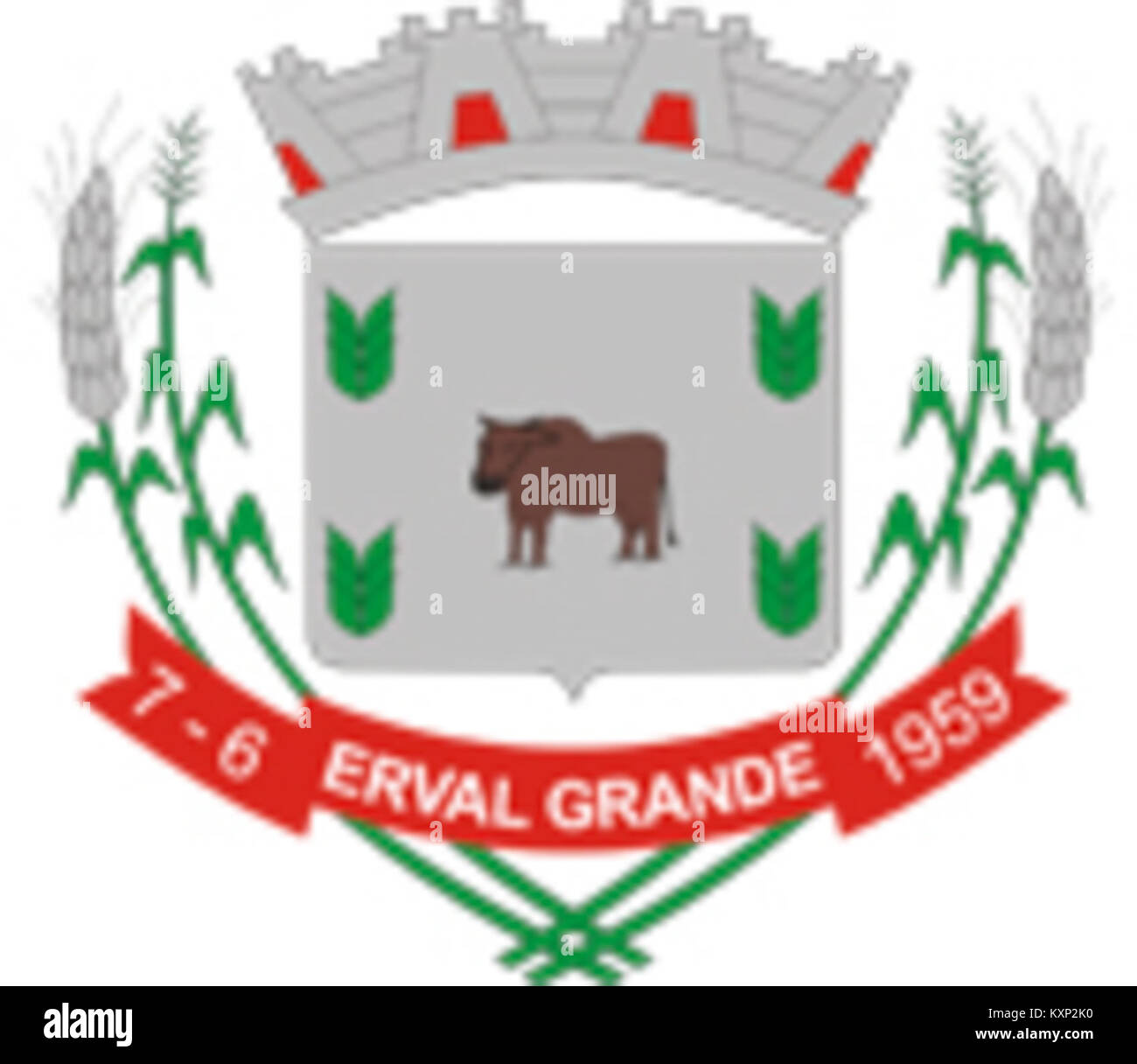 Lo stemma di Erval grande, Brasile, rappresenta l'identità civica, il patrimonio culturale e i simboli locali del comune attraverso il disegno araldico. Foto Stock