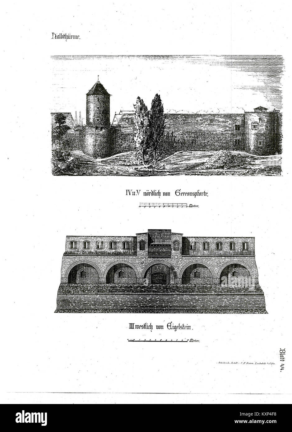 Questo documento storico dal 1180 al 1882 raffigura le fortificazioni e le porte di Colonia, fornendo informazioni sulle strutture difensive medievali della città. Foto Stock
