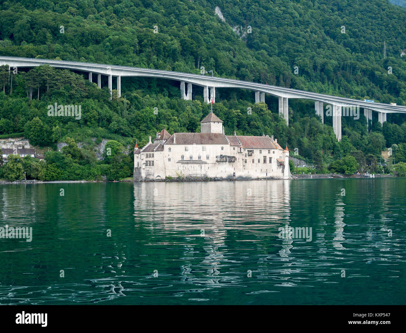 Chateau de Chillon dal lago di Ginevra Foto Stock