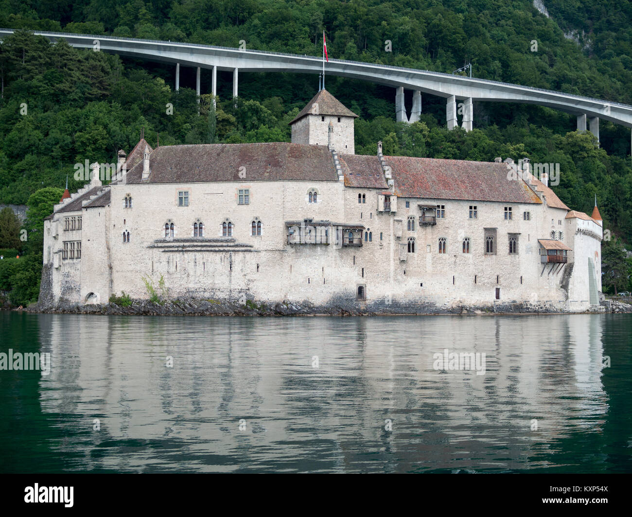 Chateau de Chillon dal lago di Ginevra Foto Stock