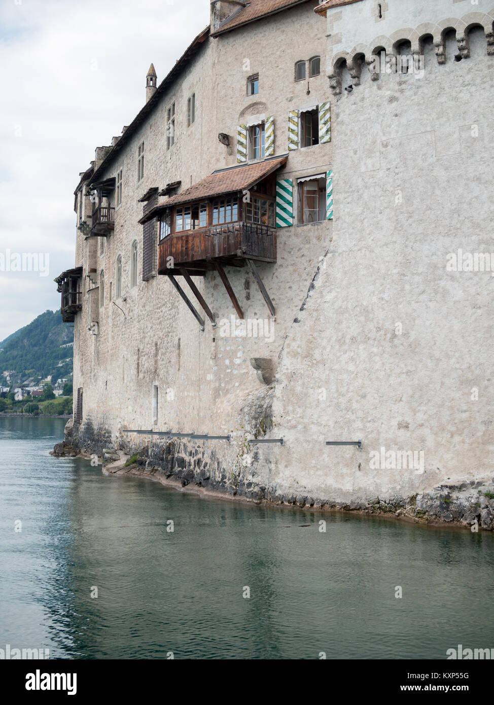 Chateau de Chillon parete esterna sul Lago di Ginevra Foto Stock