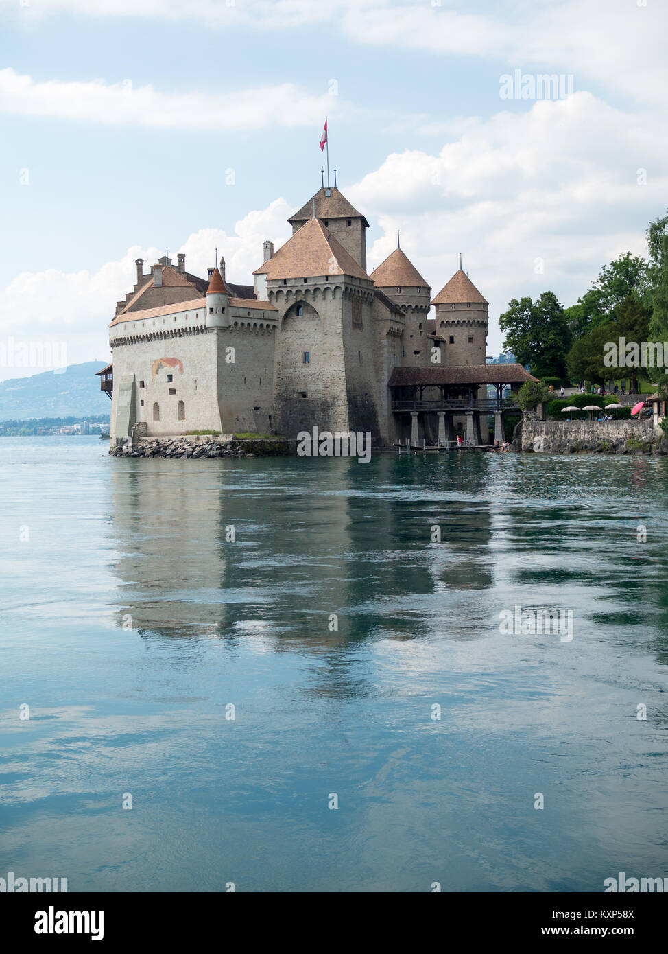 Chateau de Chillon dal lago di Ginevra Foto Stock