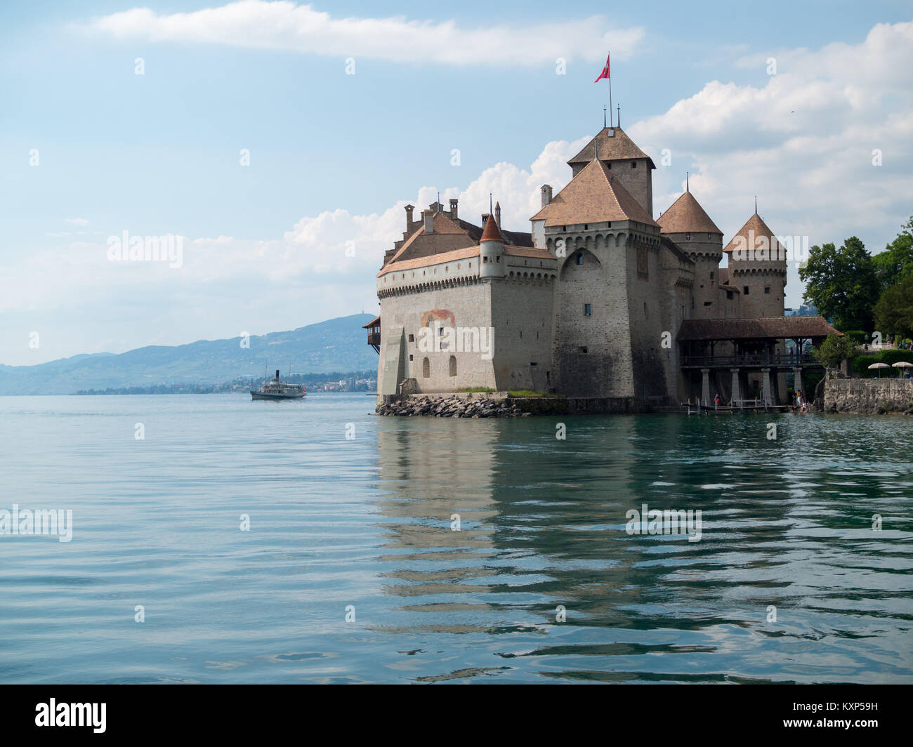 Chateau de Chillon dal lago di Ginevra Foto Stock