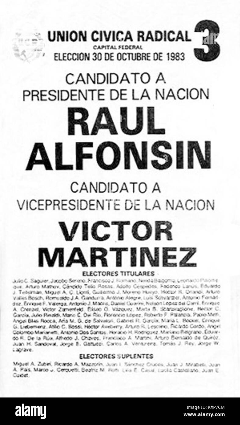 Boleta - elettorale Elecciones de 1983 - Alfonsín Foto Stock