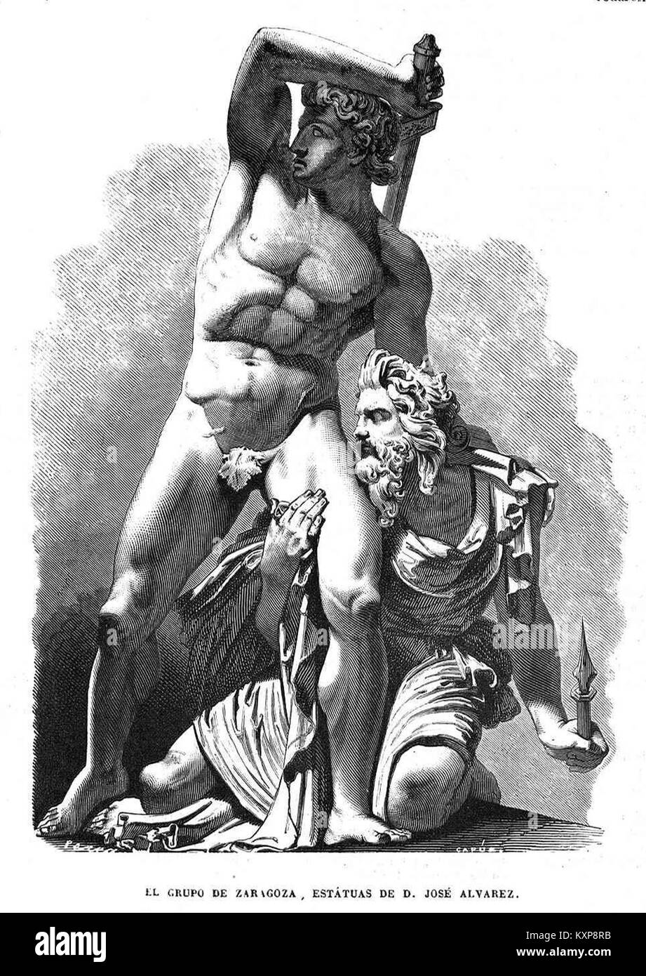 Statue note come "El grupo de Zaragoza" create da José Álvarez, esposte al Museo Universal, che rappresentano opere artistiche e tecniche scultoree. Foto Stock
