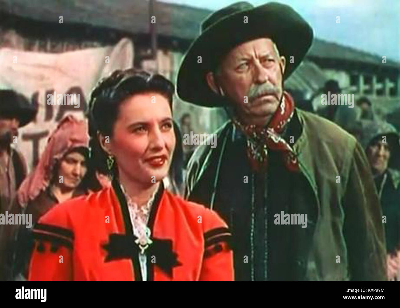 Un fermo immagine promozionale o documentazione del film del 1947 "California", che mostra scene, attori ed elementi di produzione cinematografici. Foto Stock