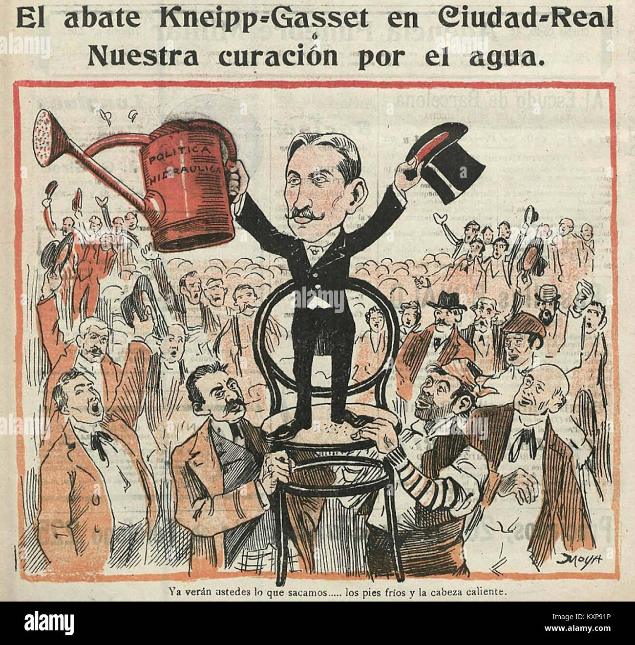 Questa immagine raffigura l'abate Kneipp-Gasset a Ciudad Real, illustrando i suoi metodi terapeutici ad acqua come documentato in "Nuestra curación por el agua" di moya. Foto Stock