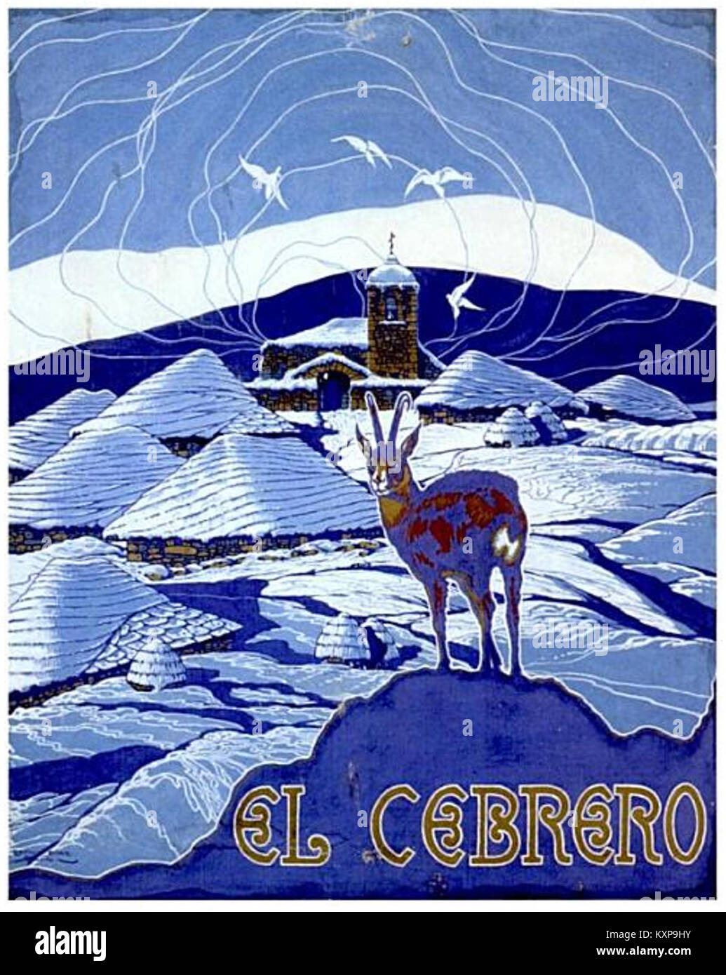 Un poster di Camilo Díaz intitolato "cartello Cebreiro" presenta elementi di design grafico, composizione visiva e stile tipografico utilizzati per la comunicazione o la promozione. Foto Stock