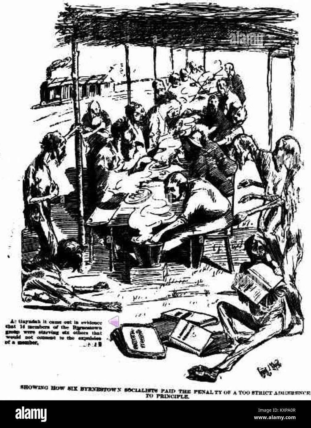 Un cartone animato di Byrnestown, 1895, che illustra temi sociali, culturali o politici della fine del XIX secolo attraverso la satira visiva e lo stile artistico. Foto Stock