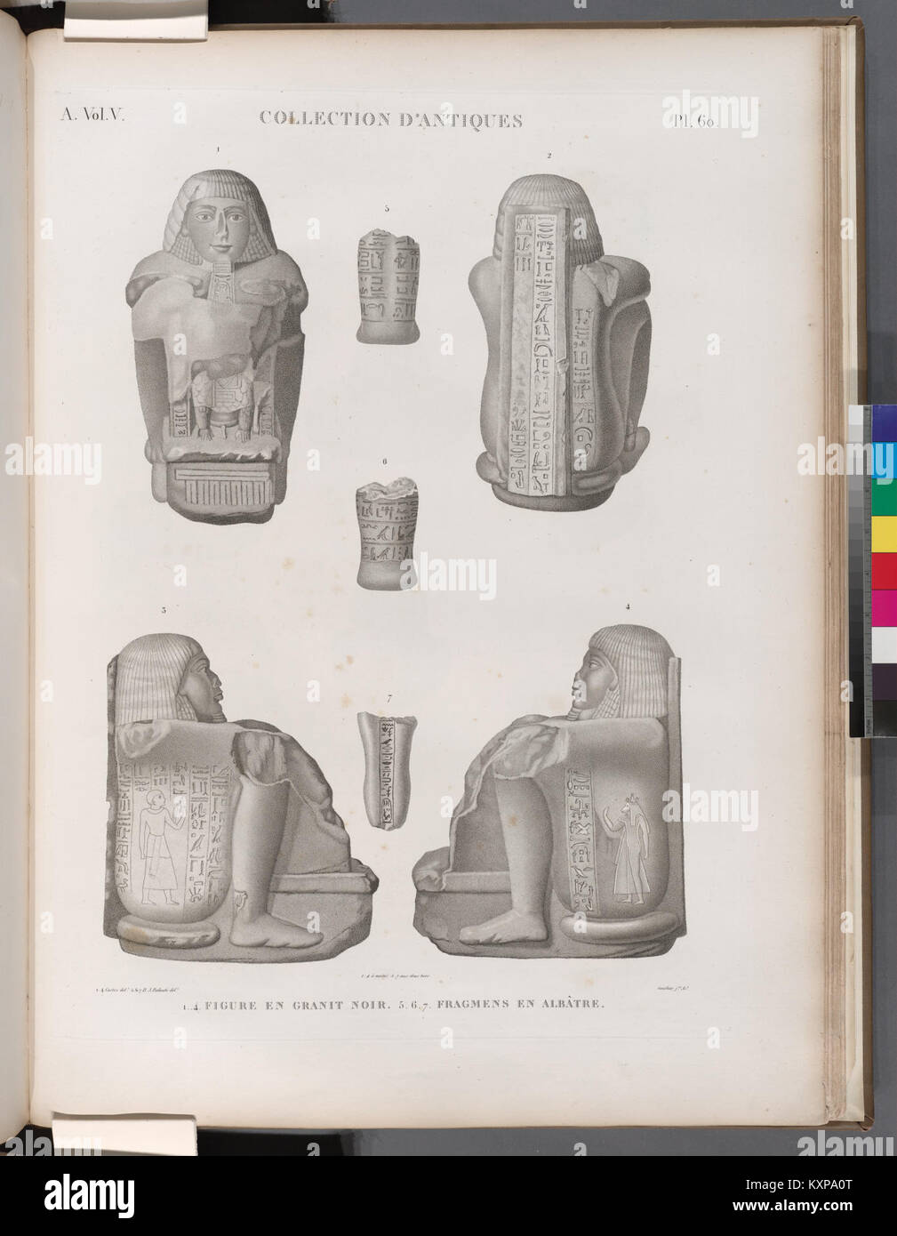 La collezione presenta una figura di granito nero e frammenti di alabastro, che rappresentano l'arte classica, l'artigianato antico e le antichità archeologiche. Foto Stock