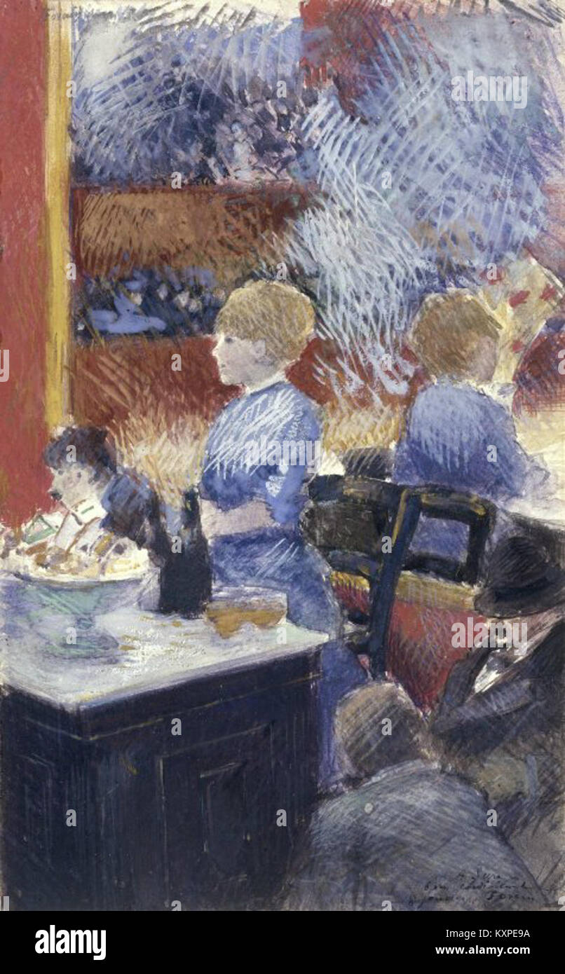 Questo lavoro di Jean-Louis Forain, intitolato "The Bar at the Folies-Bergère", raffigura una scena dell'iconico cabaret parigino, che mostra l'interpretazione dell'artista della vita sociale durante la fine del XIX secolo. Foto Stock