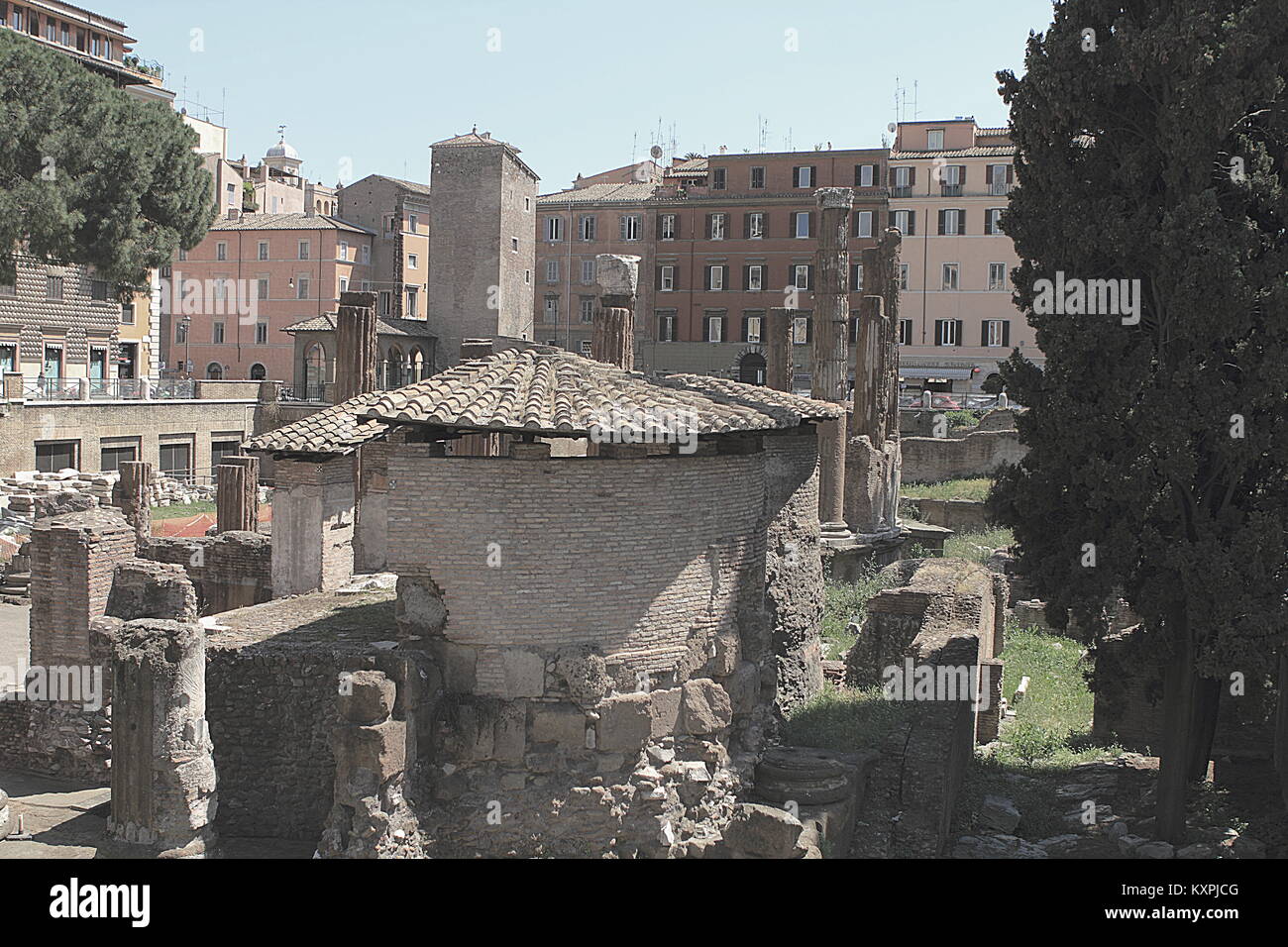 Vista di antiche rovine di Roma presso la piazza Largo di Torre Argentina. Roma, Italia Foto Stock