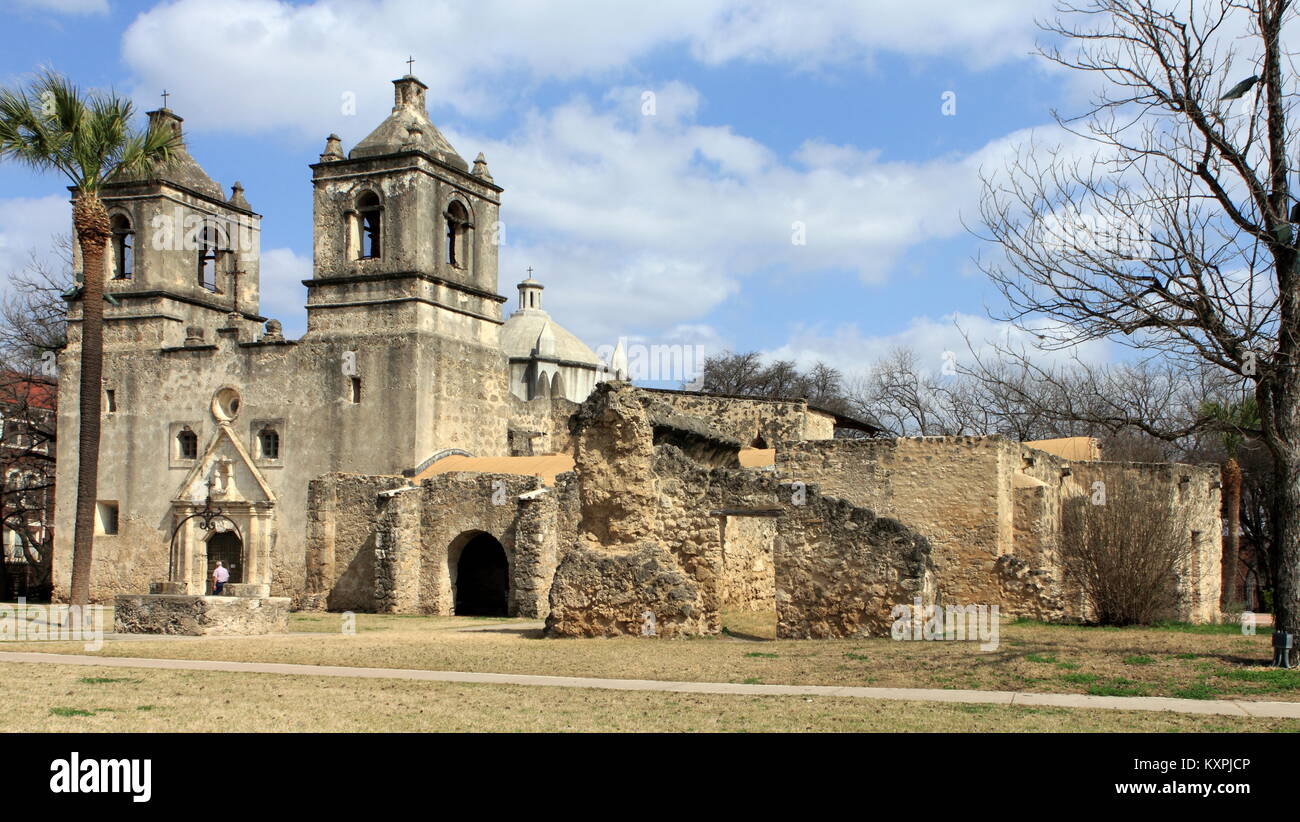 Missione Concepcion, San Antonio Missions National Historical Park, San Antonio, Texas Foto Stock