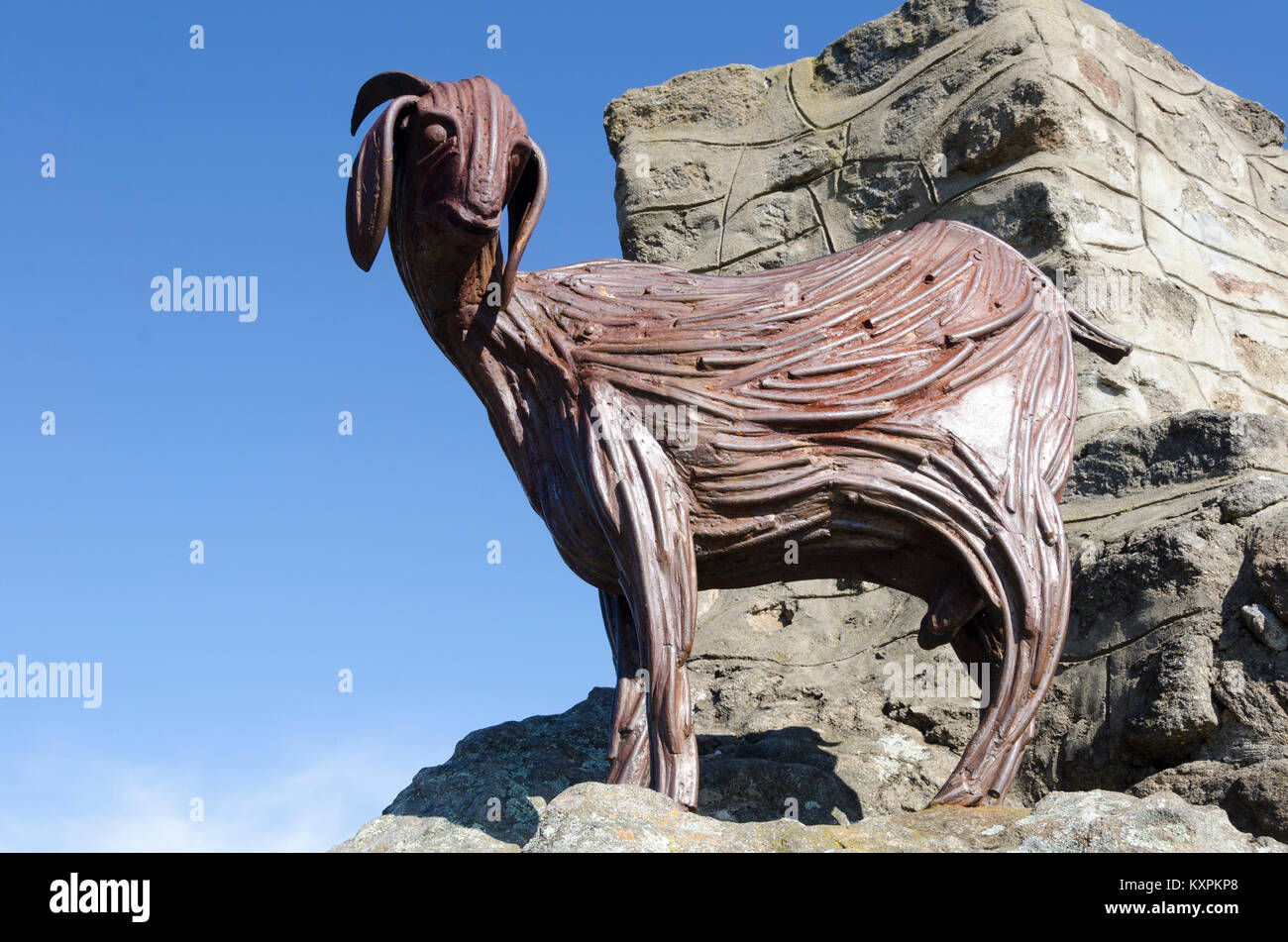 Statua di bronzo di una capra, Capra Hill, Cooma Aeroporto, Nuovo Galles del Sud, Australia Foto Stock