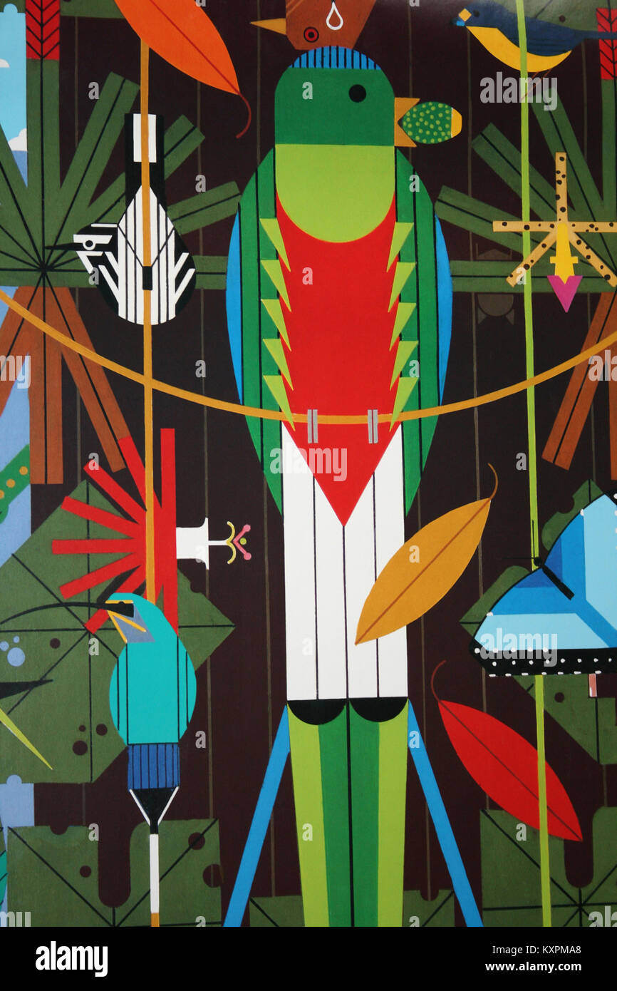 Costa Rica Monteverde Cloud Forest Riserve Bird Arte di risplendente Quetzal & Malachite Sunbird Foto Stock