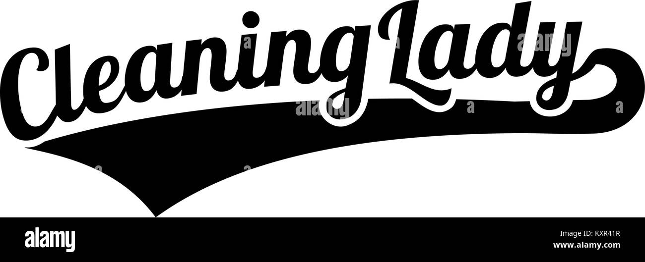 Donna delle pulizie parole con uno stile rétro Illustrazione Vettoriale