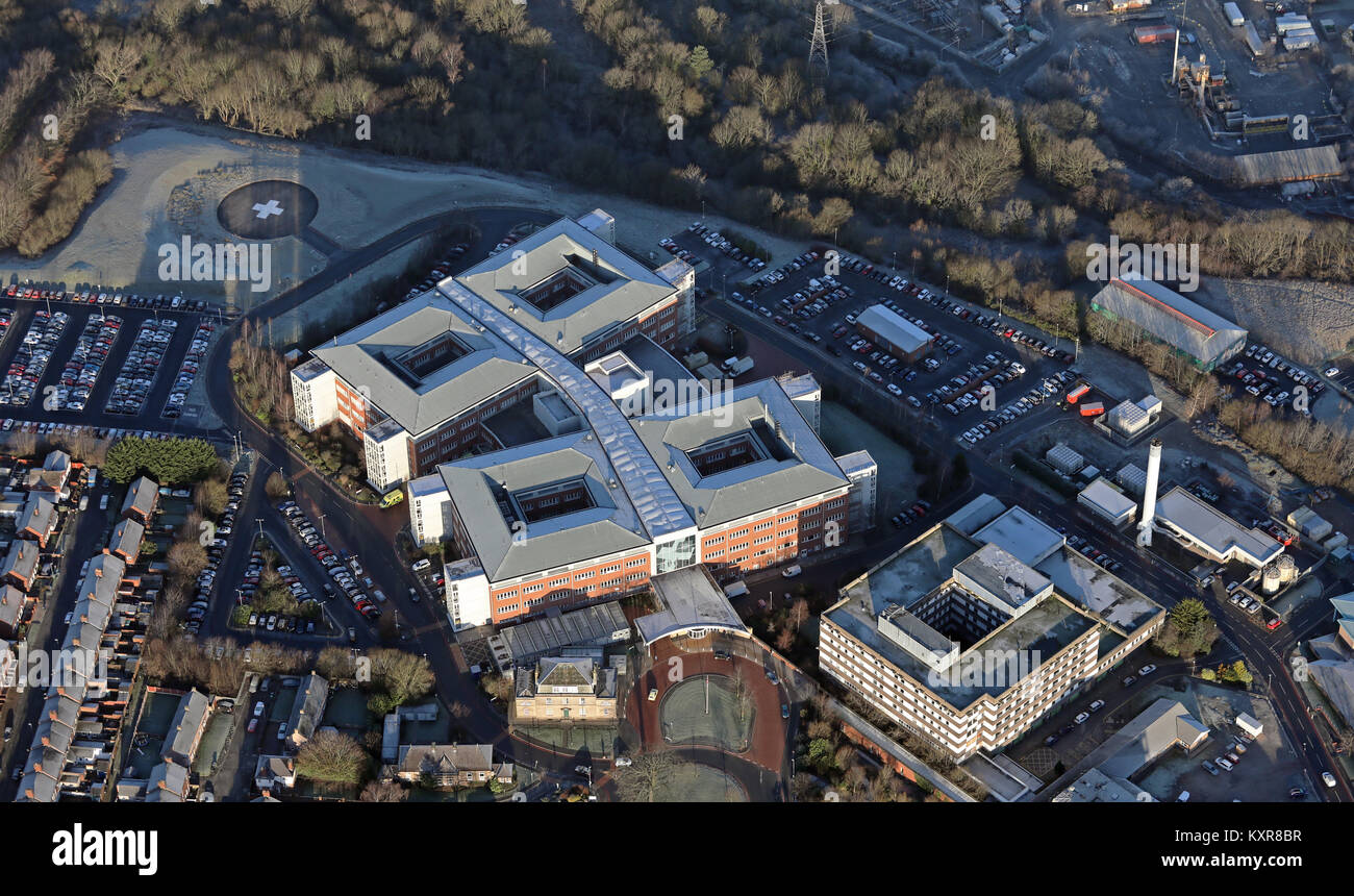 Vista aerea del Nord Cumbria University Hospital, Carlislel, Cumbria, Regno Unito Foto Stock