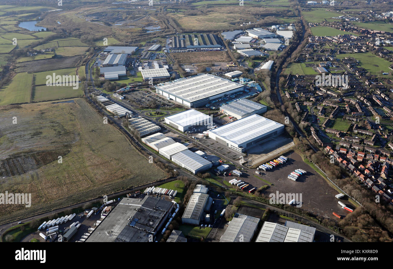 Vista aerea di distribuzione Heywood Park, Lancashire, Regno Unito Foto Stock