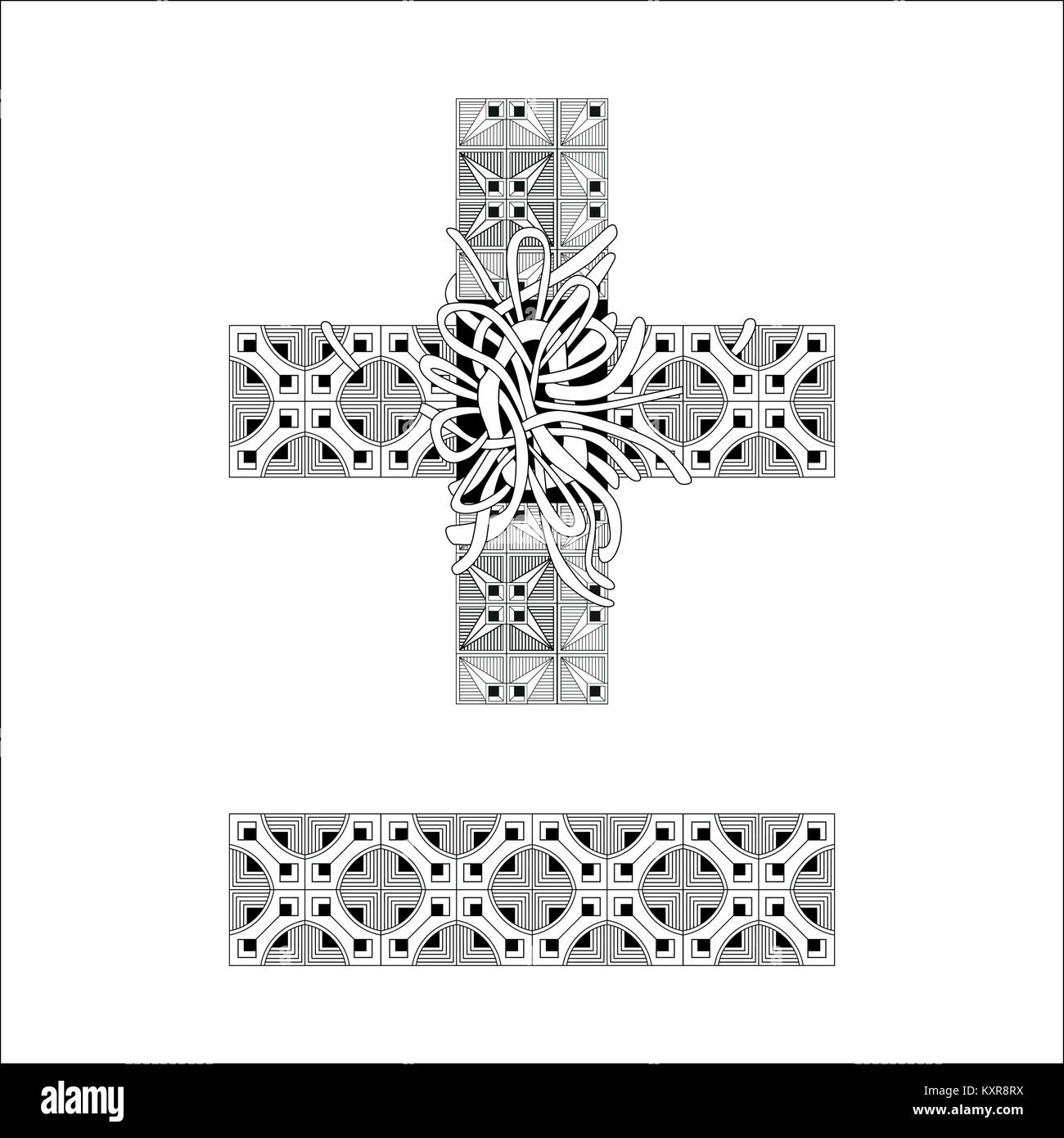 Disegnata a mano zentangle più e meno. Vector decorativo oggetto insolito Illustrazione Vettoriale