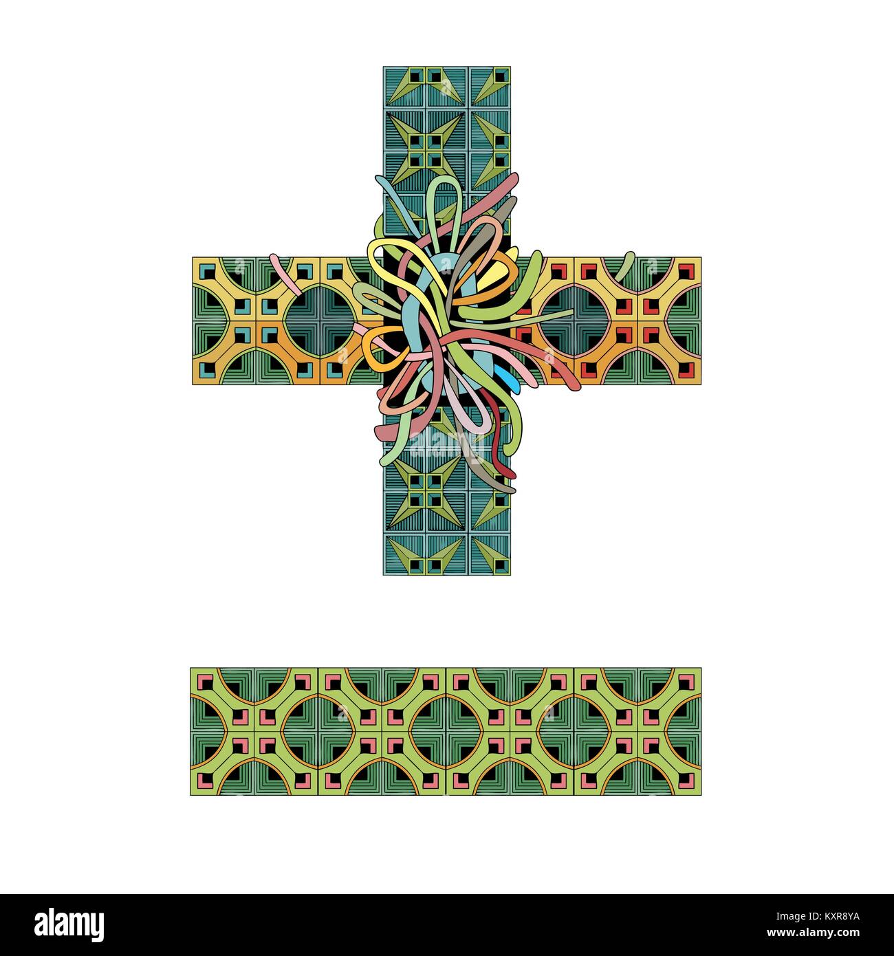 Disegnata a mano zentangle più e meno. Vector decorativo oggetto insolito Illustrazione Vettoriale