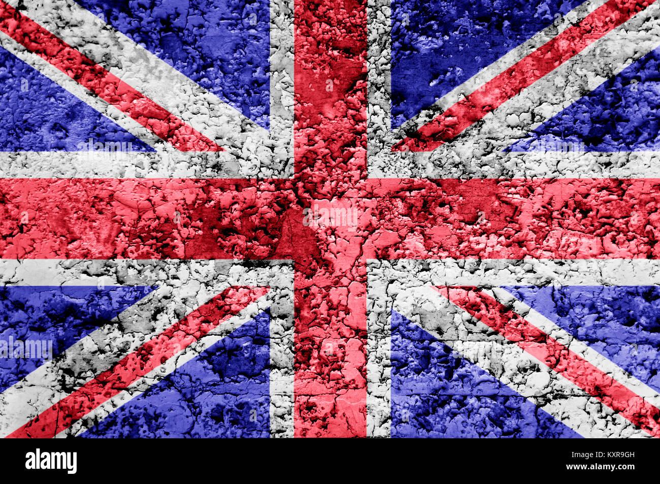 Bandiere del Regno Unito dipinta sul rancore danneggiare la parete di cemento Foto Stock