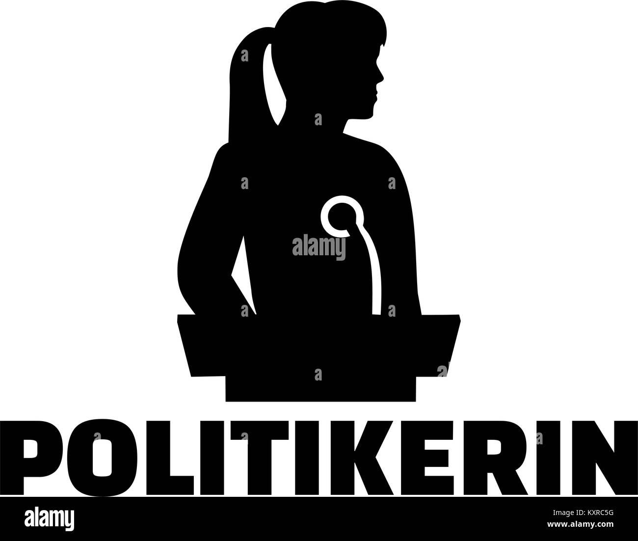 Silhouette di una femmina politicial con leggio e tedesco titolo di lavoro Illustrazione Vettoriale