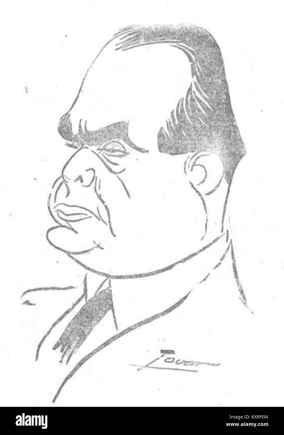 Una caricatura di Enrique Muiño dell'artista Tovar, pubblicata su *la Voz* il 14 dicembre 1922. Il disegno ritrae umoristicamente l'attore argentino, riflettendo il giornalismo artistico dei primi anni del XX secolo. Foto Stock