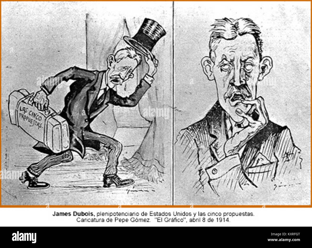 Una caricatura di Pepe Gómez, creata come rappresentazione artistica che mette in risalto le sue caratteristiche e il suo carattere in modo stilizzato tipico dell'arte caricaturale. Foto Stock