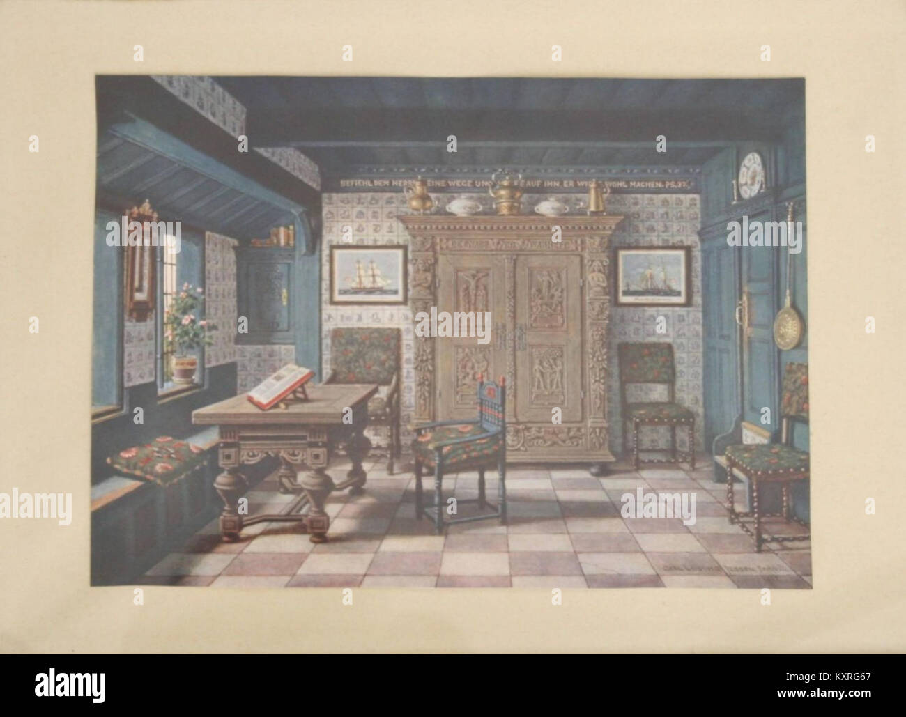*Bild einer Bürgerstube* di Carl Ludwig Jessen raffigura un salotto tradizionale borghese. Le opere d'arte offrono uno sguardo sul design degli interni del XIX secolo e sullo stile di vita della classe media durante il periodo. Foto Stock