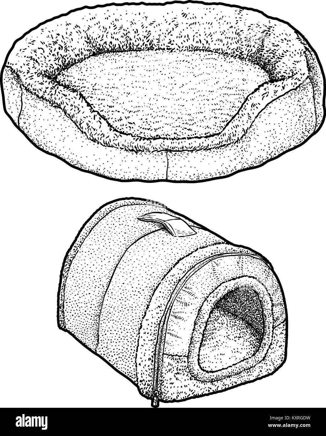 Cane, gatto bed illustrazione, disegno, incisione, inchiostro, line art, vettore Illustrazione Vettoriale