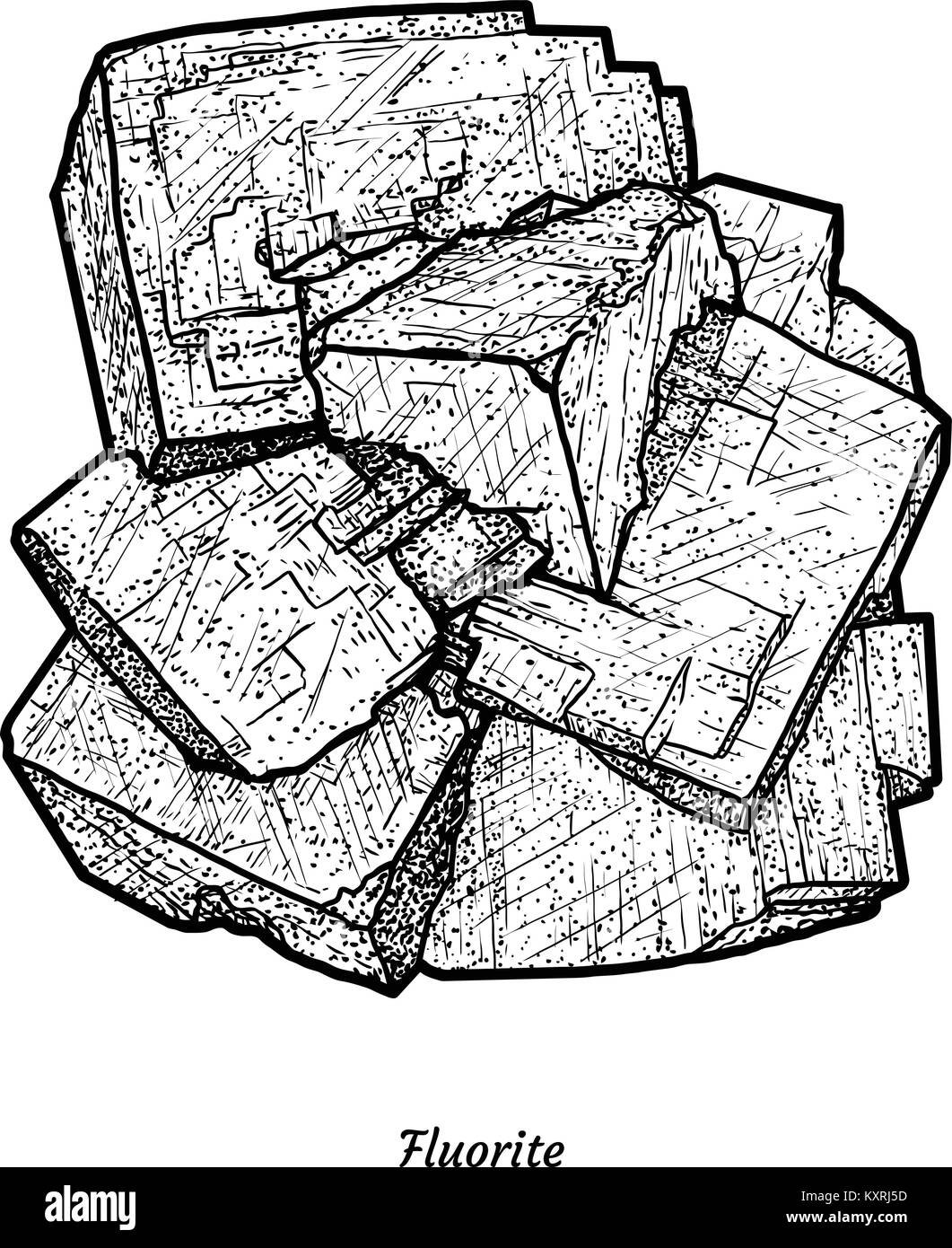 Fluorite illustrazione, disegno, incisione, inchiostro, line art, vettore Illustrazione Vettoriale