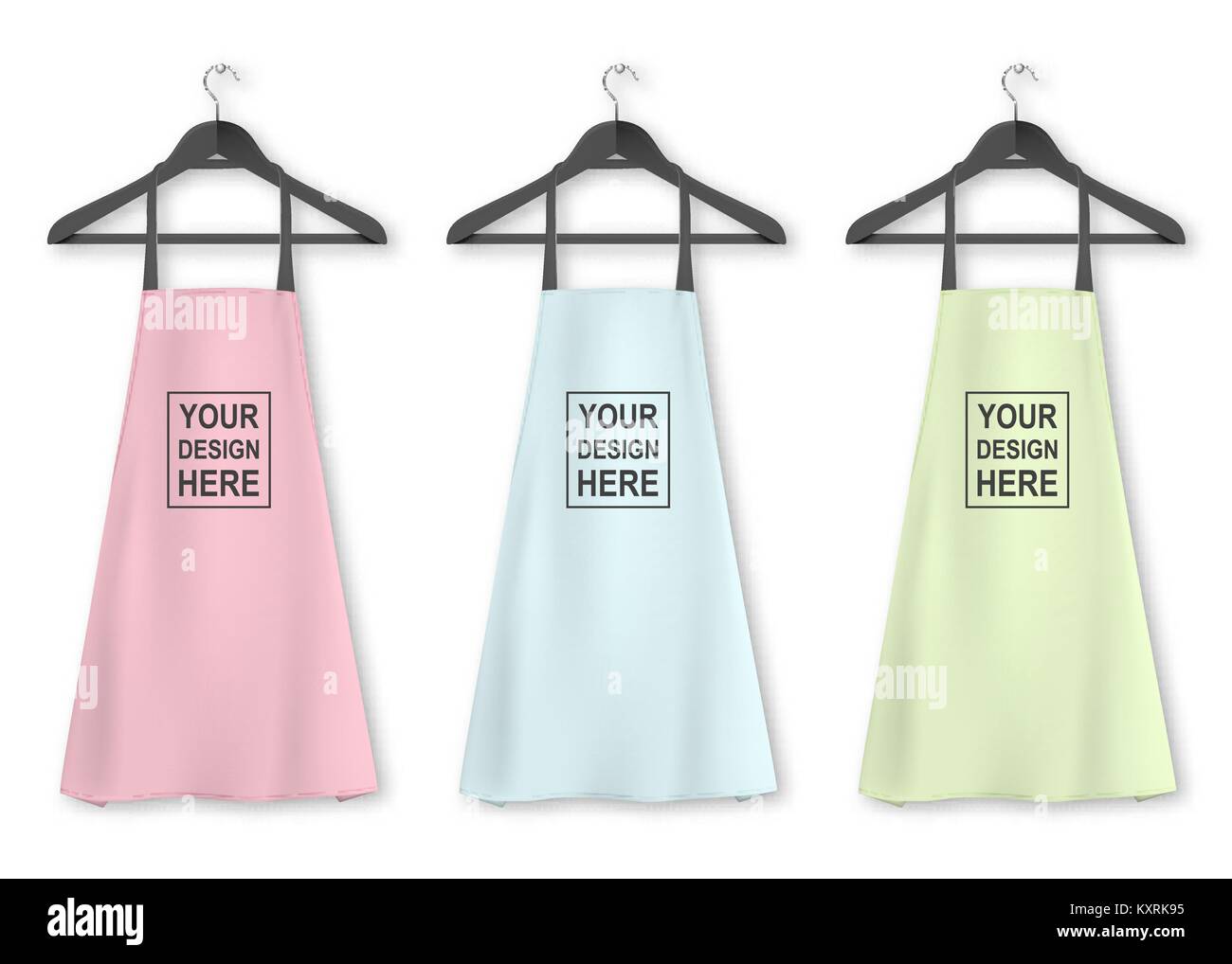 Vettore di cotone Grembiule da cucina icon set con appendiabiti closeup isolati su sfondo bianco. Colori pastello. Modello di progetto, mock up per il branding, pubblicità ecc. La cottura o baker concept Illustrazione Vettoriale