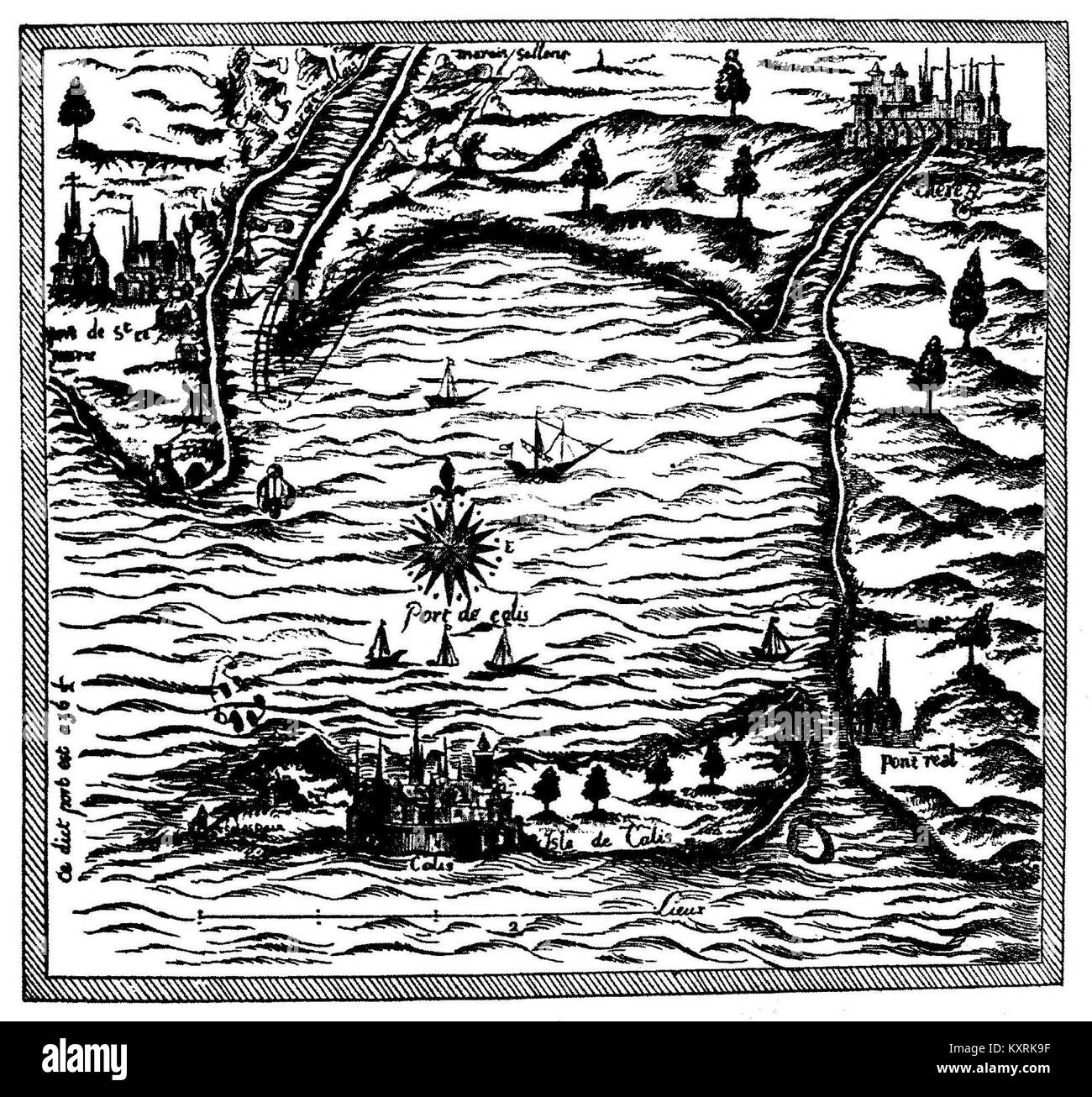 Piastra 003 del volume 1 di "oeuvres de Champlain" pubblicata sotto il patrocinio dell'Université Laval nel 1870, contenente un'illustrazione incisa relativa alle esplorazioni di Samuel de Champlain in nuova Francia. Foto Stock