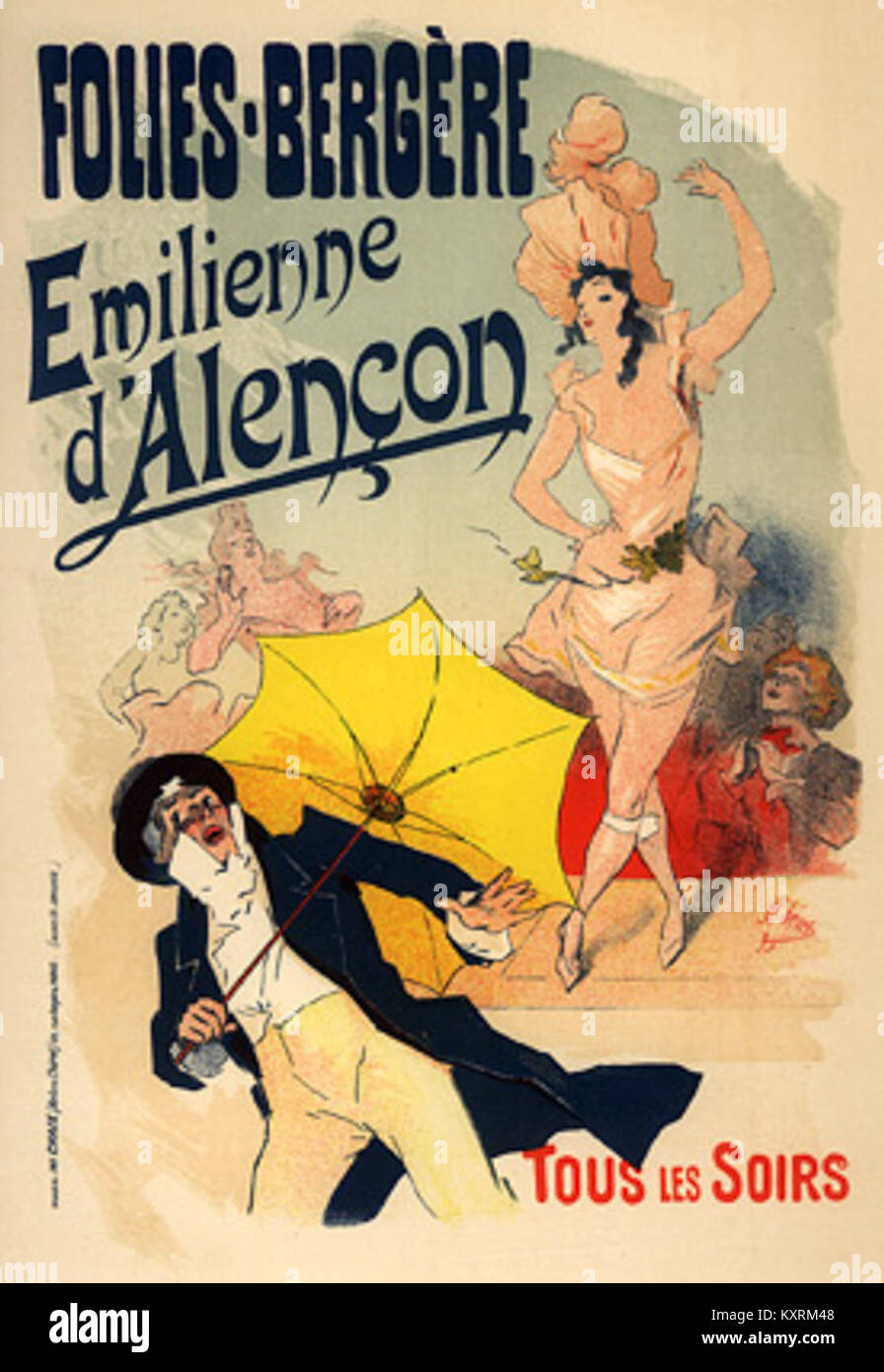 Un poster di Jules Chéret con Emilienne d'Alenko, piatto 113, che rappresenta un'opera del famoso artista francese. Foto Stock