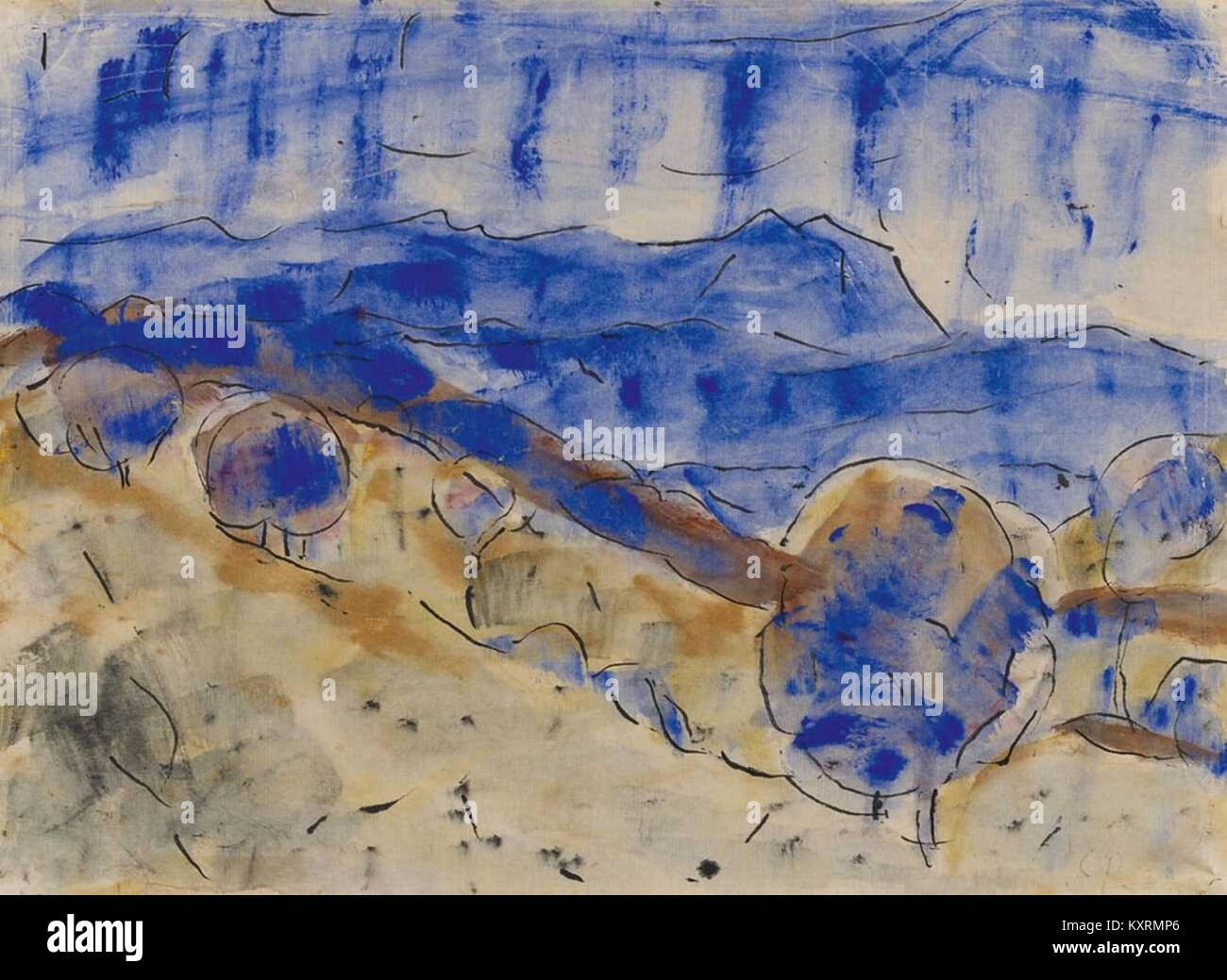 Opera di Christian Rohlfs del 1920 intitolata Blue Landscape with Sphere Trees che mostra un paesaggio stilizzato. Foto Stock