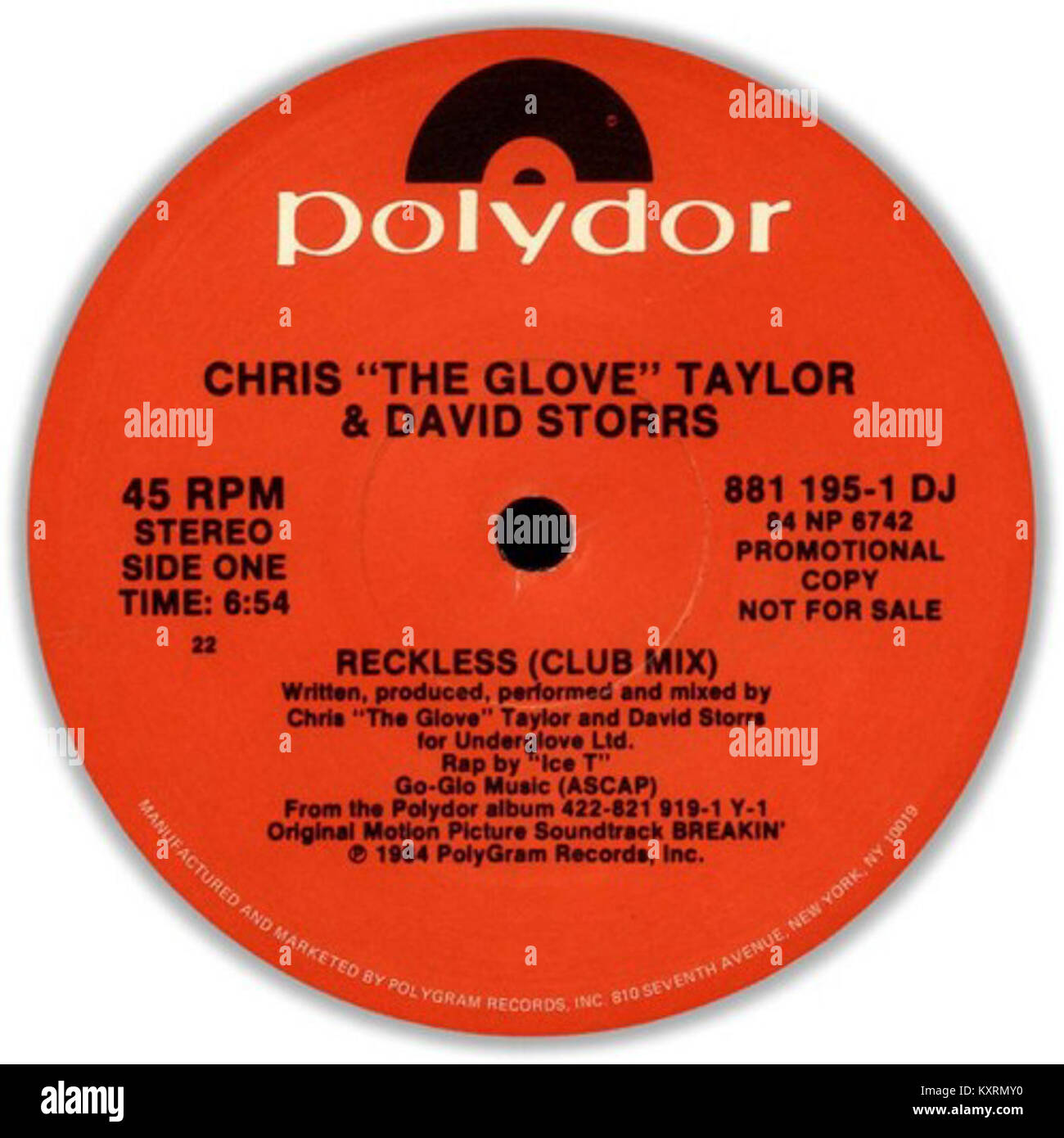 Chris "guanto' Taylor & David Storrs - Reckless-Tebitan Jam (critica Polydor record-1984) (promo) (LATO A) Foto Stock