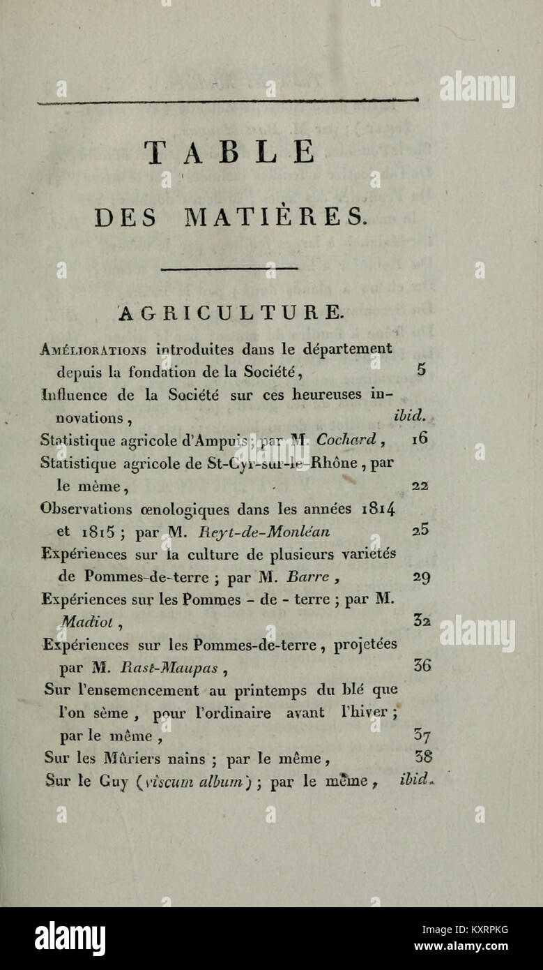 Compte Rendu des travaux de la Société d'Agricoltura, Histoire Naturelle et Arts Utiles de Lyon (pagina 133) BHL28991900 Foto Stock