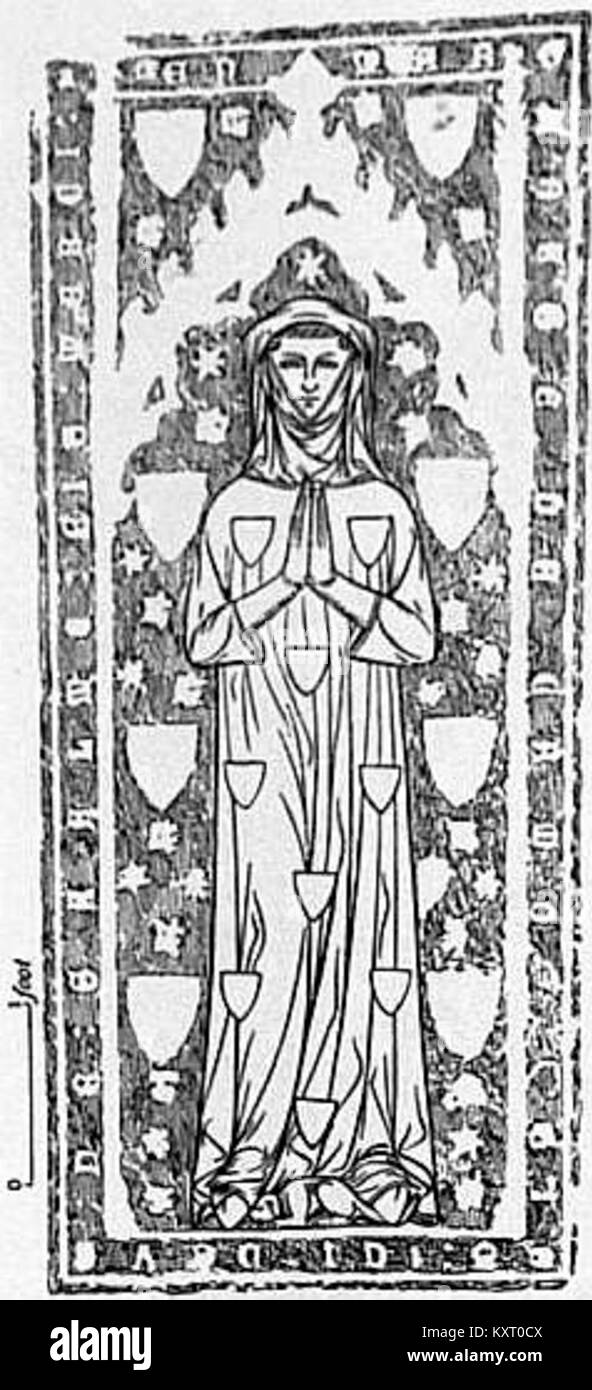 Il monumentale ottone di Margaret de Camoys, raffigurato nella Encyclopædia Britannica del 1911, rappresenta un'opera significativa di arte medievale e memoriale. Foto Stock