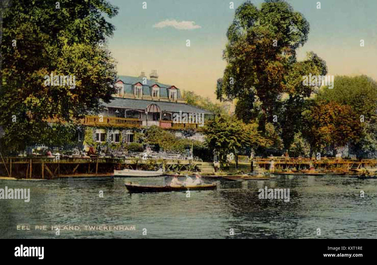 Una cartolina raffigurante l'Eel Pie Island Hotel, un edificio storico sull'isola di Eel Pie, Londra, circa 1900. Foto Stock